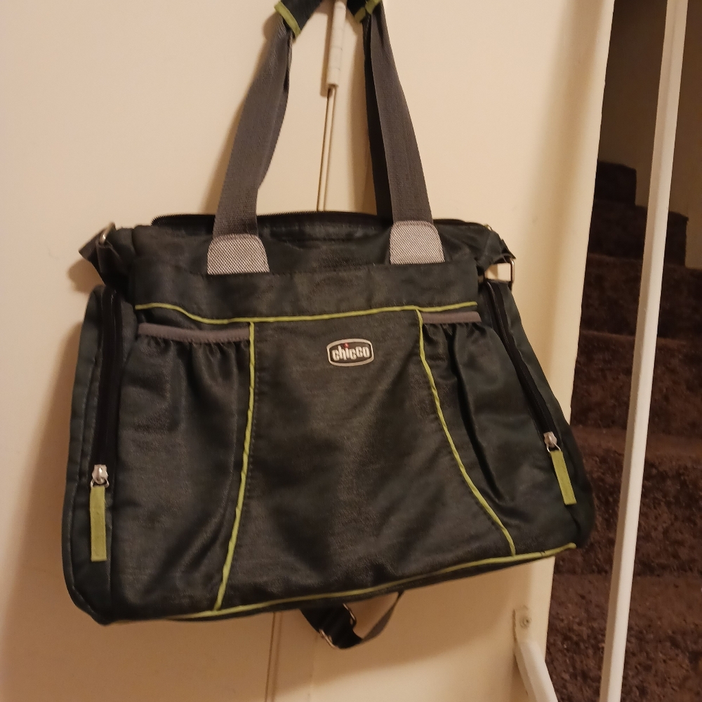 CHICCO BABY BAG VINTAGE COLORS GREY AND GREEN, HANDLE/ CROSSBODY LONG STRAP